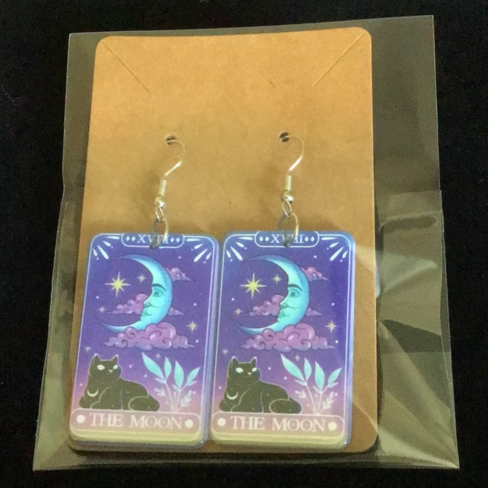 The Moon Tarot Card Drop Earrings New Acrylic